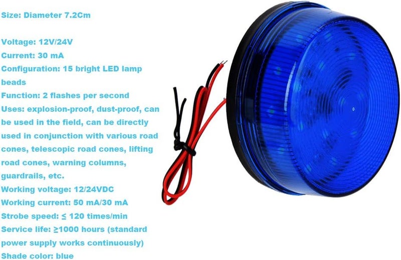 Lelukee Blue Strobe Beacon Light, 2pcs DC 12V Flashing Light Rainproof Blue Led Alarm Signal for Field Work Snowplow Outdoor Work Home Security System Etc. (Blue) - Image 4
